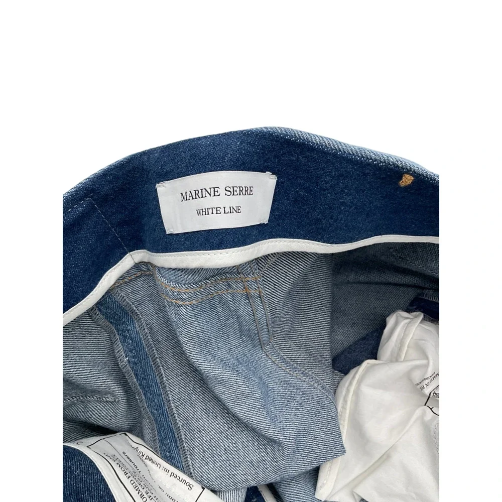 Marine Serre Patchwork Blue Moonogram Belted Denim Skirt Size 40 - Picture 7 of 7